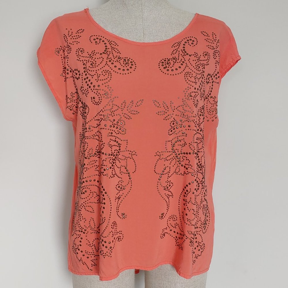 Jolt Sheer back panel studded coral cap sleeve top